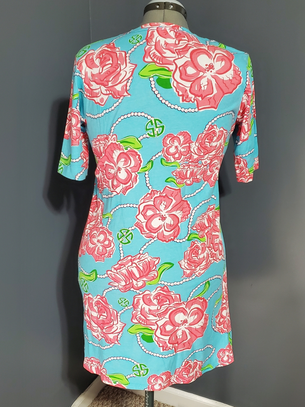 Simply Southern Turquoise & Pink Floral Tee Shirt Dress Women's Size M/L - Picture 3 of 6